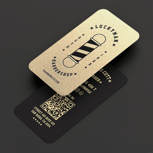 Carte De Visite Barbershop Classic Elegant Or Noir Barber Pole