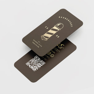 Carte De Visite Barbershop Gold Barber's Pole Monogram