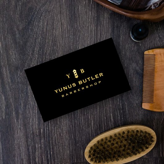 Carte De Visite Barbershop Monogram Gold Barber Poteau Logo