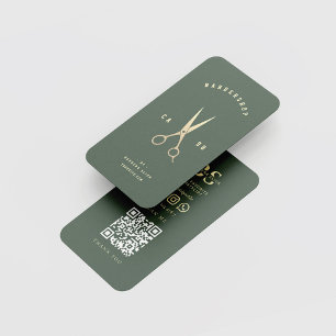 Carte De Visite Barbershop Monogram Gold Ciseaux Barber Green
