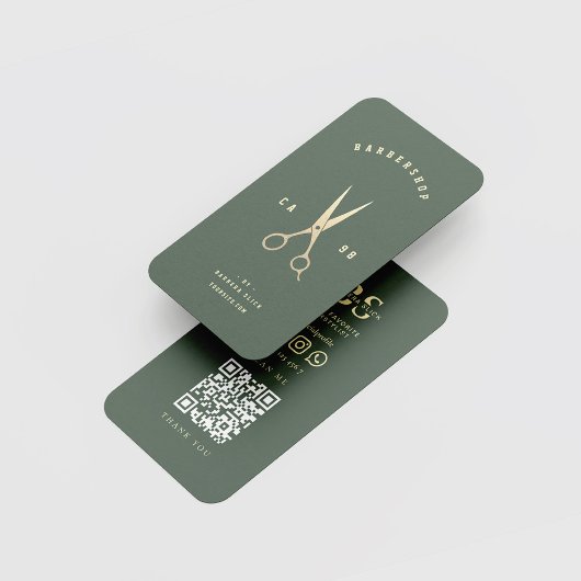 Carte De Visite Barbershop Monogram Gold Ciseaux Barber Green
