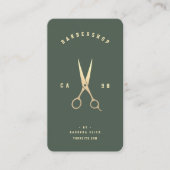Carte De Visite Barbershop Monogram Gold Ciseaux Barber Green (Devant)