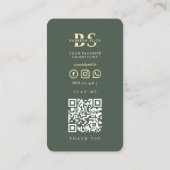 Carte De Visite Barbershop Monogram Gold Ciseaux Barber Green (Dos)