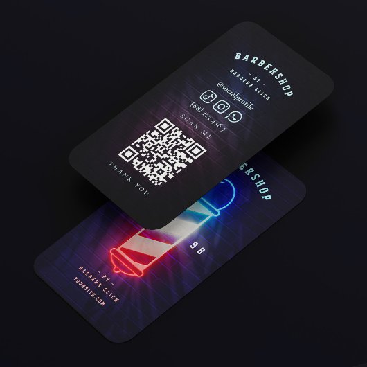 Carte De Visite Barbershop Neon Barber's Pole Modern Barber