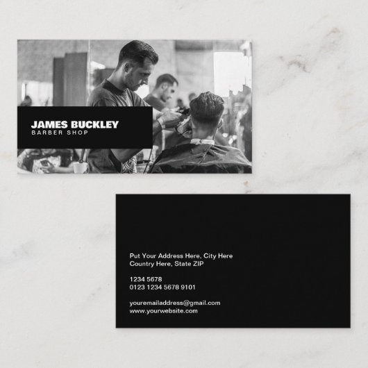 Carte De Visite Barbershop noir et blanc photo, noir (Devant / Derrière)