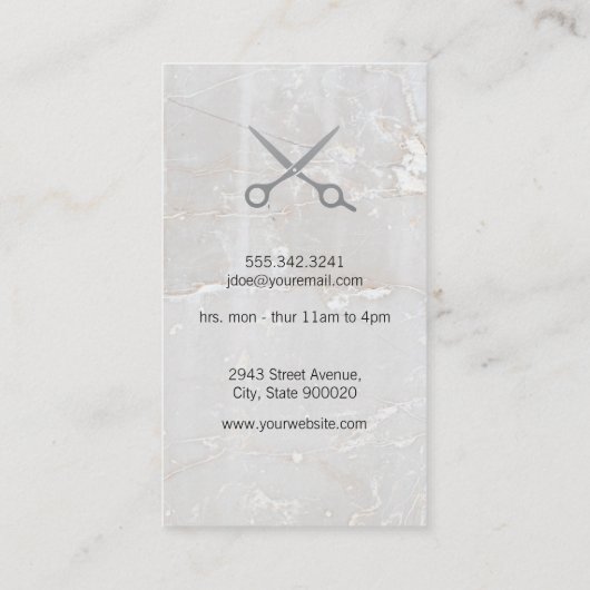 Carte De Visite Barbershop Pole | Pierre blanche | Ciseaux (Dos)