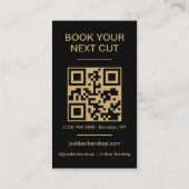 Carte De Visite Barbershop QR Code Black Gold Barber Haircut  (Dos)