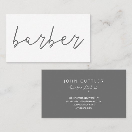 Carte De Visite Barbier à charbon gris parties scintillant simple  (Devant / Derrière)