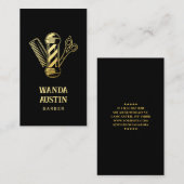 Carte De Visite barbier à perche en noir et or (Devant / Derrière)