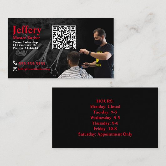 Carte de visite barbier avec code QR (Devant / Derrière)