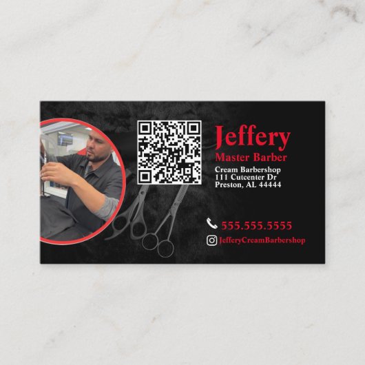 Carte de visite barbier avec code QR et photo gauc (Devant)