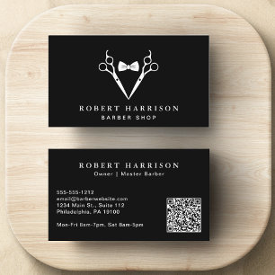 Carte De Visite Barbier Barber QR Code noir