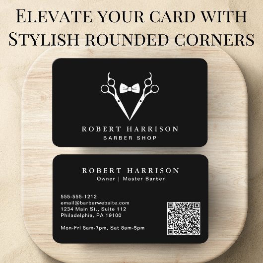 Carte De Visite Barbier Barber QR Code noir