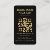 Carte De Visite Barbier Black Gold Barber Haircut QR Code (Dos)