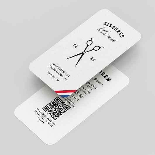 Carte De Visite Barbier classique Barbier rouge blanc bleu moderne