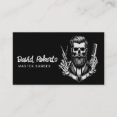 Carte De Visite Barbier Crâne Barbier Barbier Plain noir coiffeur (Devant)