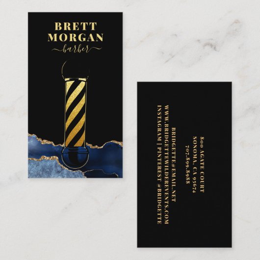 Carte De Visite Barbier de Parties scintillant en or noir (Devant / Derrière)