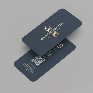 Carte De Visite Barbier d'or moderne Barber's Pole Barbershop Bleu