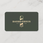 Carte De Visite Barbier doré moderne Poteau barbier Barbier Vert (Devant)