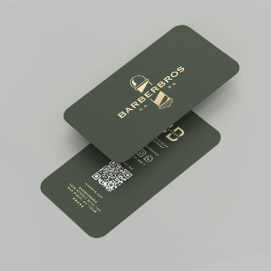 Carte De Visite Barbier doré moderne Poteau barbier Barbier Vert