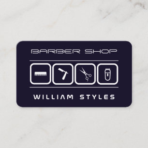 Carte De Visite Barbier futuriste et coiffeur indigo bleu 
