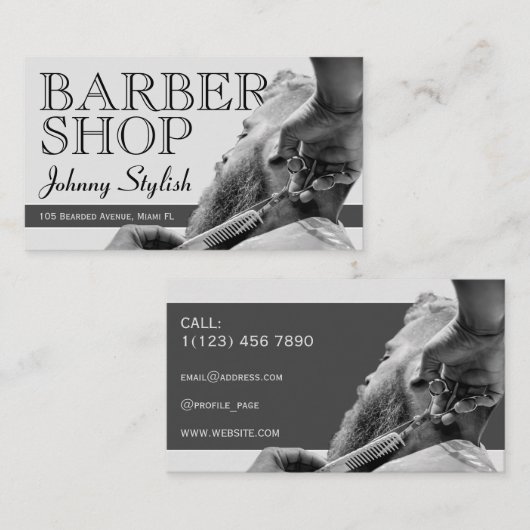 Carte De Visite Barbier gris (Devant / Derrière)