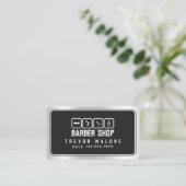 Carte De Visite Barbier gris foncé à cadre faux métallique moderne (Debout devant)