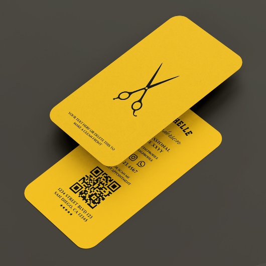 Carte De Visite Barbier Jaune Ciseaux Barbier Noir Minimal