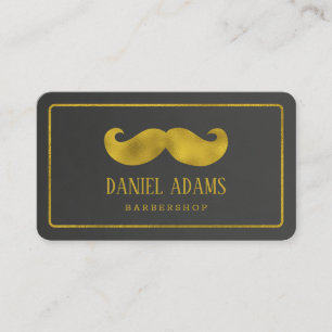 Carte De Visite Barbier minimaliste moderne à moustache noir et or