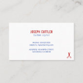 Carte De Visite Barbier moderne blanc bleu (Dos)