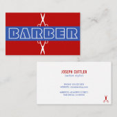 Carte De Visite Barbier moderne blanc bleu (Devant / Derrière)