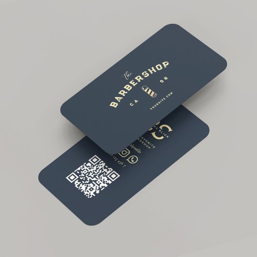 Carte De Visite Barbier moderne Bleu foncé Pole de Barbier d'or