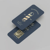 Carte De Visite Barbier moderne Bleu foncé Poteau de barbier doré