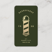 Carte De Visite Barbier moderne Dark Green Gold Barber Poteau (Devant)