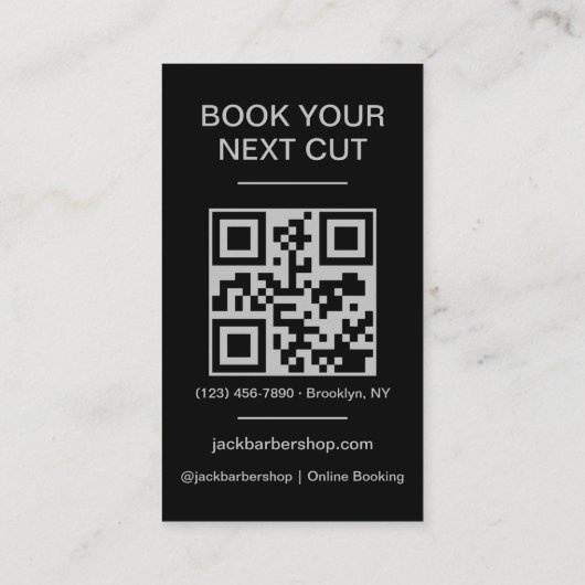 Carte De Visite Barbier noir en argent Barbier en coiffure Code QR (Dos)