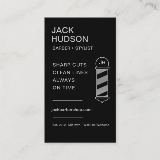 Carte De Visite Barbier noir en argent Barbier en coiffure Code QR (Devant)