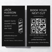 Carte De Visite Barbier noir en argent Barbier en coiffure Code QR