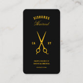 Carte De Visite Barbier Noir Jaune Barbier Ciseaux Moderne (Devant)