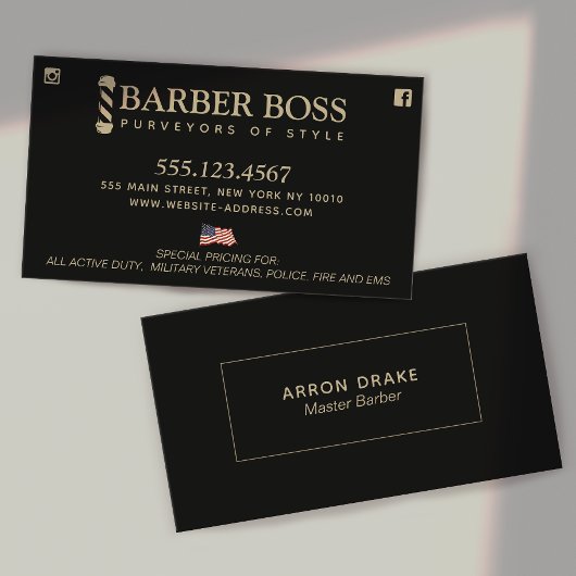 Carte De Visite Barbier Patriotique Noir et Or