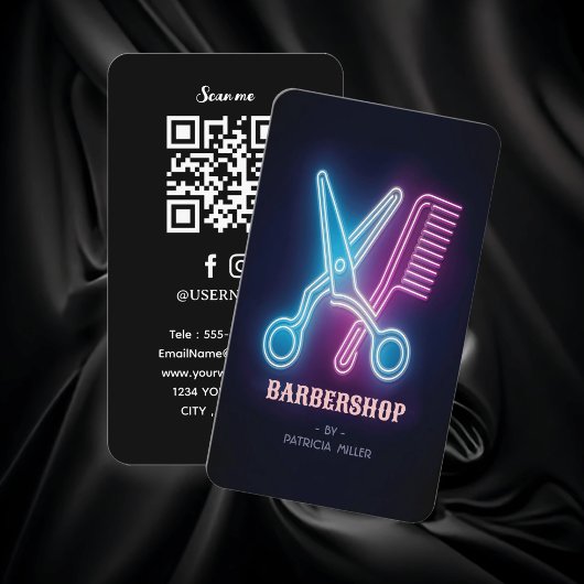 Carte De Visite Barbier professionnel Neon Barber ciseaux