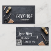 Carte De Visite Barbier professionnel QR Gris (Devant / Derrière)