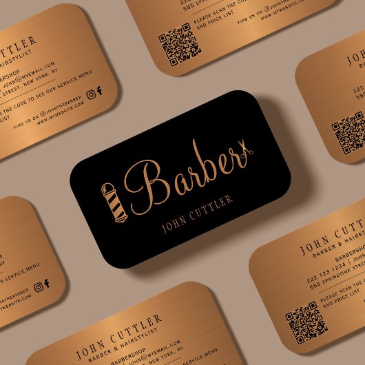 Carte De Visite Barbier QR CODE barbier noir barbier ciseaux de po