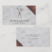 Carte De Visite Barbier sous licence | Cheveux | Marbre et bois (Devant / Derrière)