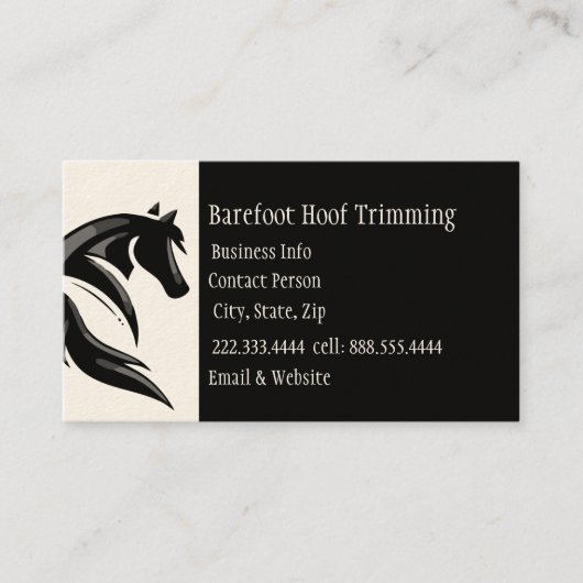 Carte De Visite Barefoot Hoof Trimming Black White Classic (Devant)