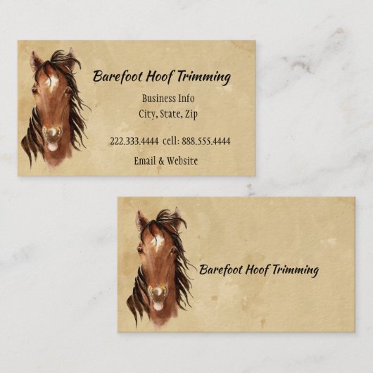 Carte De Visite Barefoot Hoof Trimming Farrier Fun Horse Logo (Devant / Derrière)