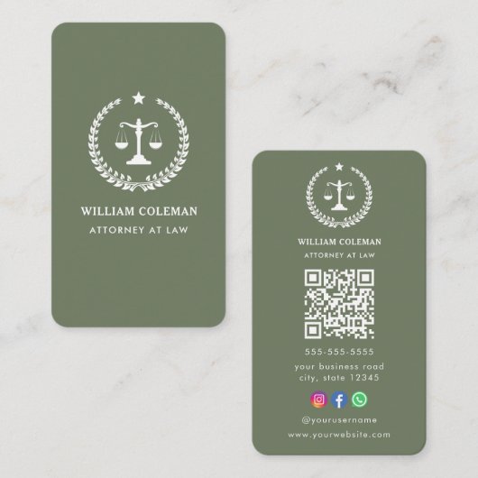 Carte De Visite Barème de justice des avocats professionnels Code  (Devant / Derrière)