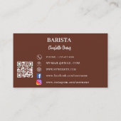 Carte De Visite Barista photo QR code brun (Dos)