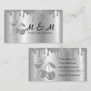 Carte De Visite Barman de fête privée Silver Glitter