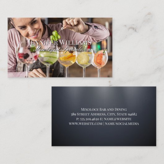 Carte De Visite Barman Fabriquant Des Boissons Mixtes (Devant / Derrière)