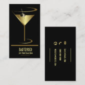Carte De Visite Barman métallique de logo de cocktail d'or (Devant / Derrière)
